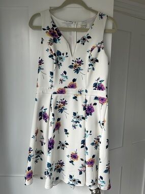 Francesca's Collections White Floral Asymmetrical Fit & Flare Dress